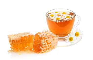 Herbal camomile tea and honey clipart