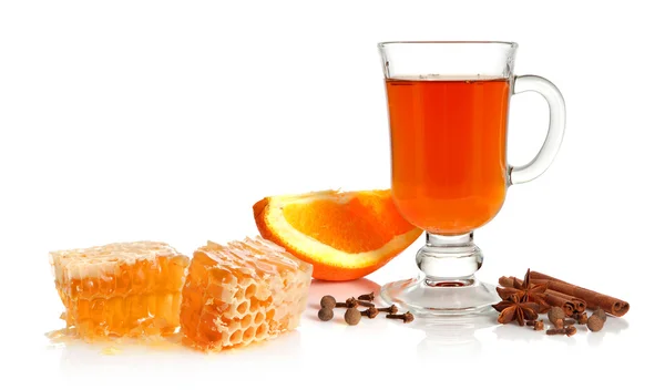 Thee, kruiden, oranje en honing — Stockfoto