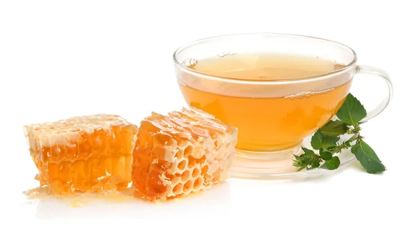 민트 차와 벌 꿀 — 스톡 사진