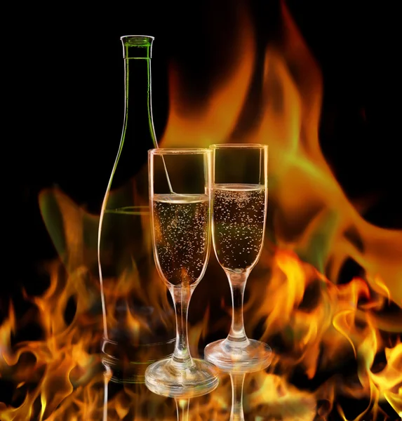 Champagne in vlam — Stockfoto