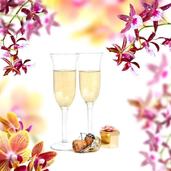 Champagne and orchid — Stock Photo, Image