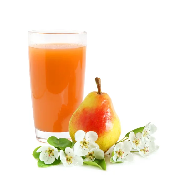 Juice with pear and flowers — Stock Photo, Image