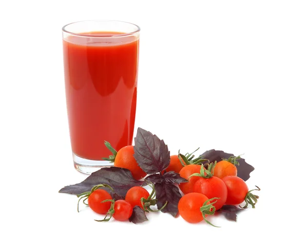 Juice, basil and cherry tomatoes — Stock Photo, Image