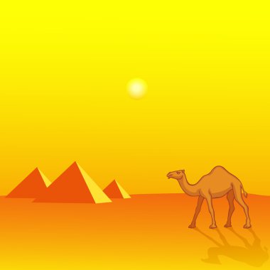 Camel and pyramids clipart