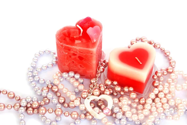Rote Kerze und Halsketten — Stockfoto