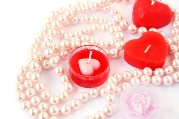 Red candles and necklace — Stock Photo, Image