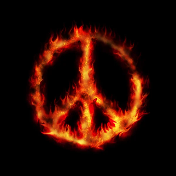 Bruciare hippy segno di pace contro la guerra — Foto Stock