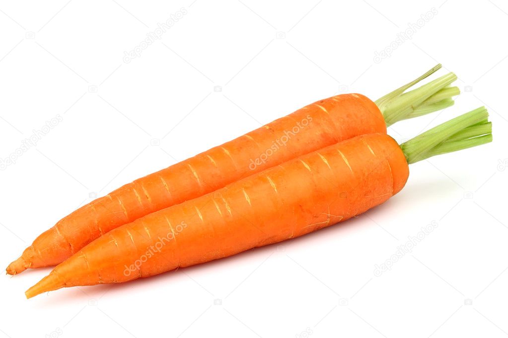 Two carrots on a white background