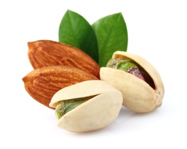 Pistachio and almonds with leaves clipart