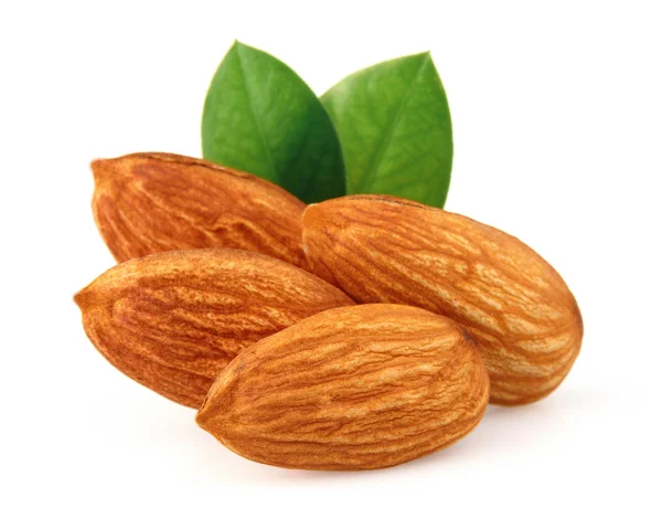 Almonds kernel with leaves — Stock Photo, Image