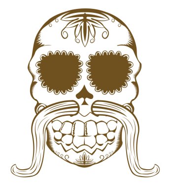 Vector illustration of sugar skull with mustaches clipart