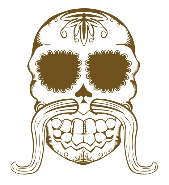 Vector illustration of sugar skull with mustaches — Stock Vector