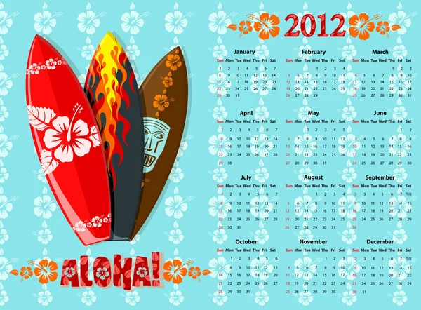 stock vector Vector blue Aloha calendar 2012 with surf boards