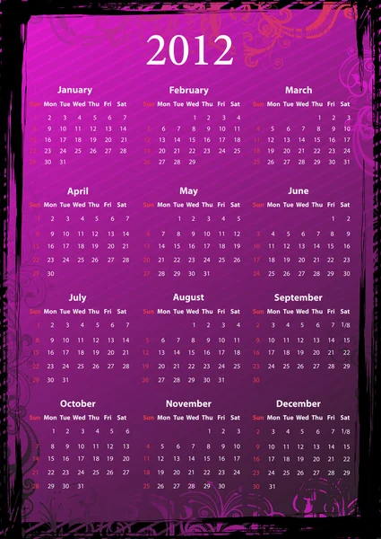 ベクトル アメリカ花柄ピンク汚れたカレンダー 2012 — ストックベクタ
