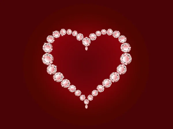 Corazón de diamante vectorial sobre fondo rojo — Vector de stock