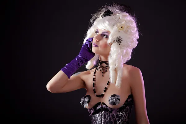 Konuşan burlesque kadın komik çekim — Stok fotoğraf