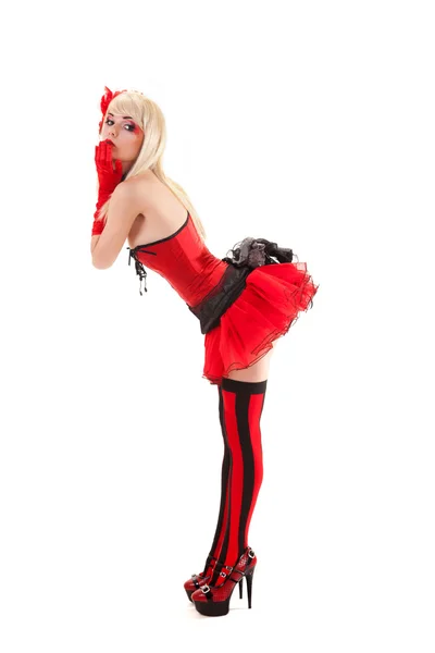 Sexy cabaret donna in abito rosso — Foto Stock