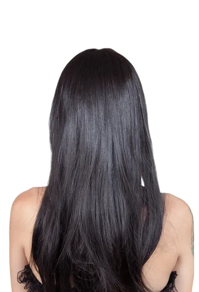 Zadní pohled dívka s černými vlasy hedvábně — Stock fotografie