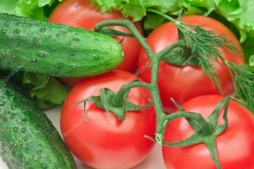 Tomato, cucumber and lettuce — Stock Photo © Observer 8675909