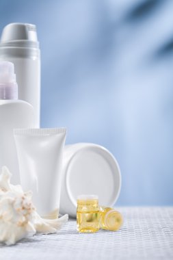 Composition of skincare items clipart