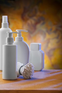 Composition of white skincare items clipart