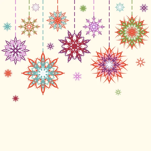 Ilustración vectorial de copos de nieve, fondo de flores — Vector de stock