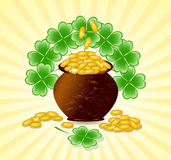 Ilustración vectorial de un tema del día de San Patricio con olla de oro — Vector de stock