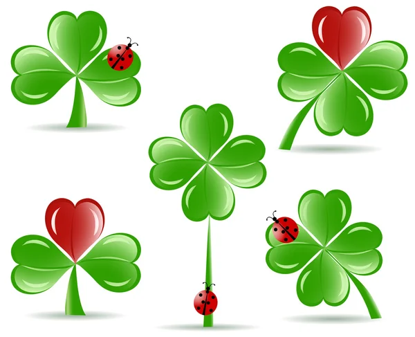 一連の 4 つの幸運な葉を持つ shamrocks のベクトル イラスト — ストックベクタ