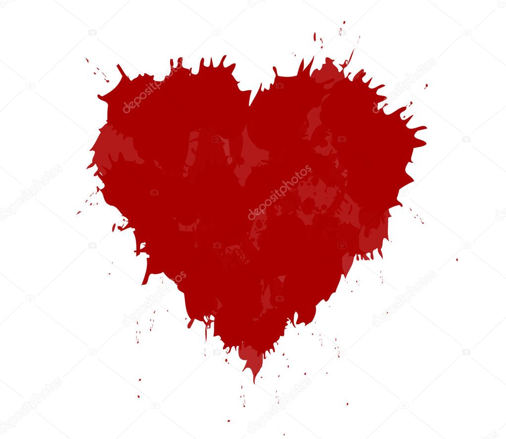 Vector illustration of grunge heart made with red ink. Valentine