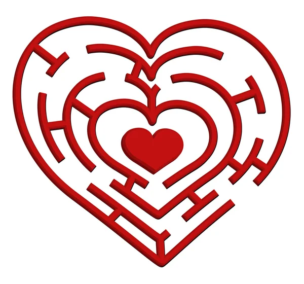 Ilustração vetorial de um labirinto de coração. Dia dos Namorados tema —  Vetores de Stock