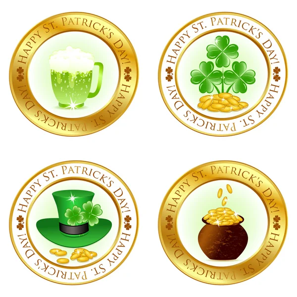 Ilustração vetorial de um conjunto de quatro ícones brilhantes para patrick da —  Vetores de Stock
