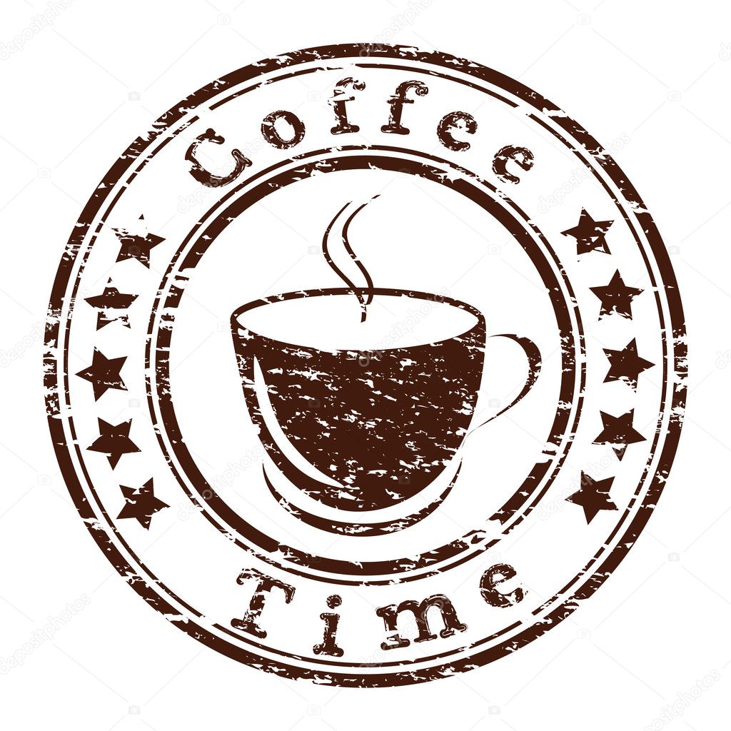 Vector coffee time grunge stamp with a cup