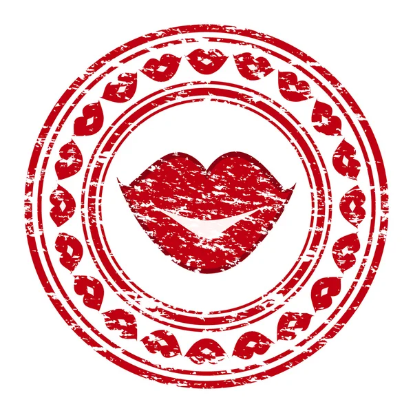 Ilustración vectorial de un sello de goma grunge roja con labios isola — Vector de stock