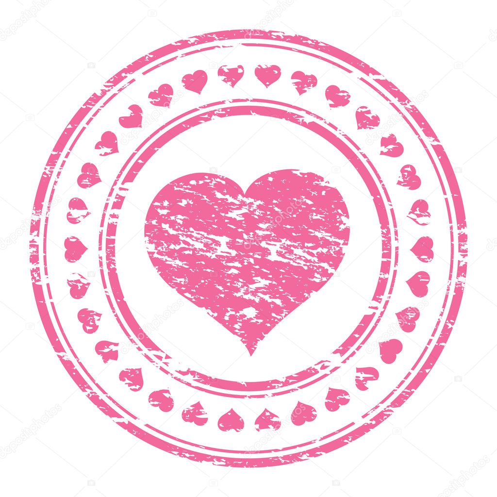 Vector illustrator of a grunge pink rubber stamp with heart iso