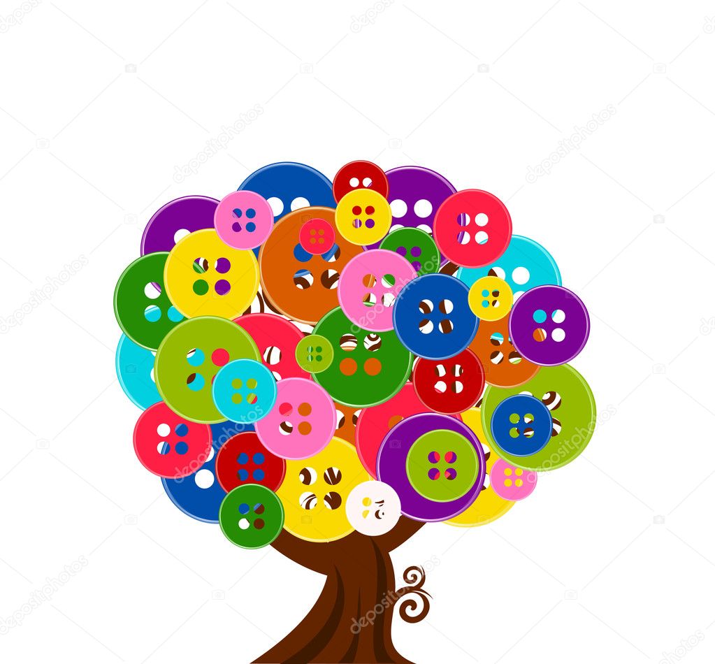 Vector illustration of an abstract tree with buttons isolated on