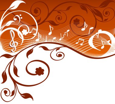 Music background with notes and flowers. vector illustration clipart