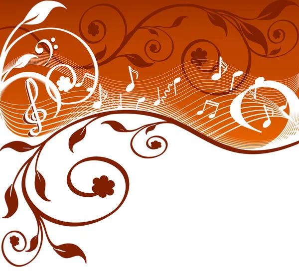 Музыкальный фон с нотами и цветами. векторная иллюстрация — стоковый вектор
