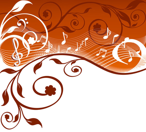 Music background with notes and flowers. vector illustration