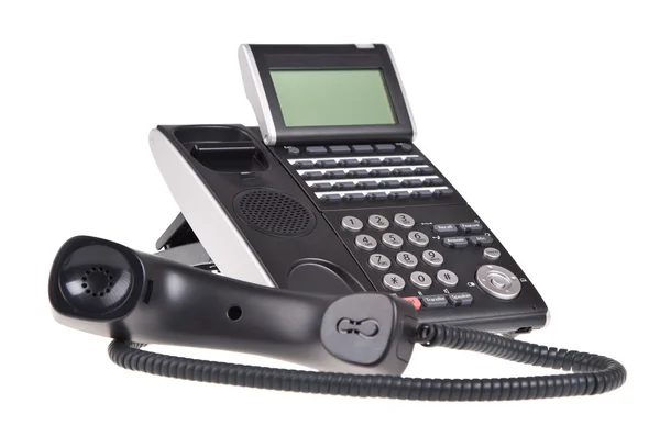 Nahaufnahme eines schwarzen Telefons isoliert auf weißem Hintergrund — Stockfoto