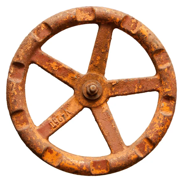 The old rusty metal valve, isolated on a white background — Stock Photo, Image