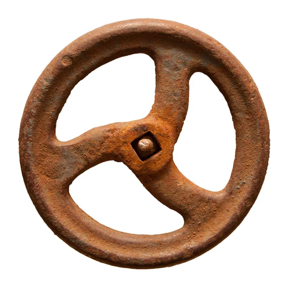 Старий іржавий металевий клапан, ізольований на білому тлі — стокове фото
