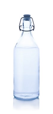 Glass water bottle on white clipart