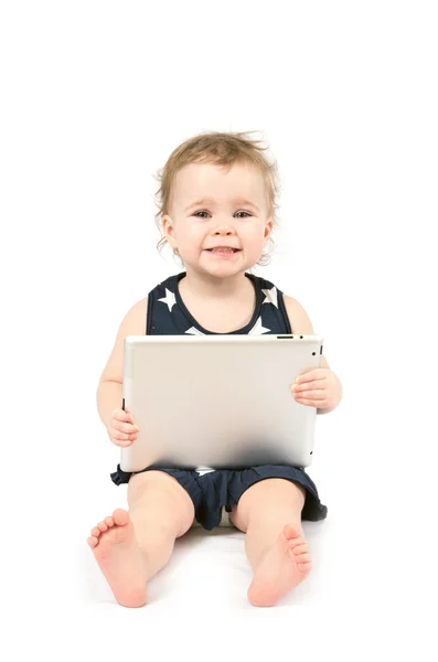 Baby with tablet — Stock Photo, Image