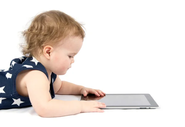 Baby with tablet — Stock Photo, Image