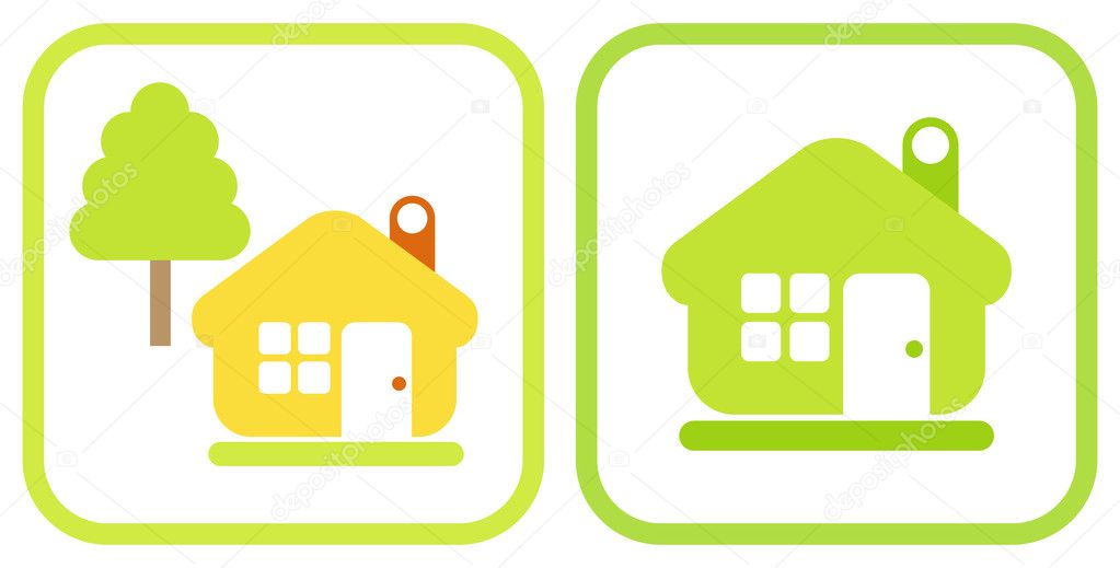 Green house on white background. Can be used as logo. Eco friendly home sign.