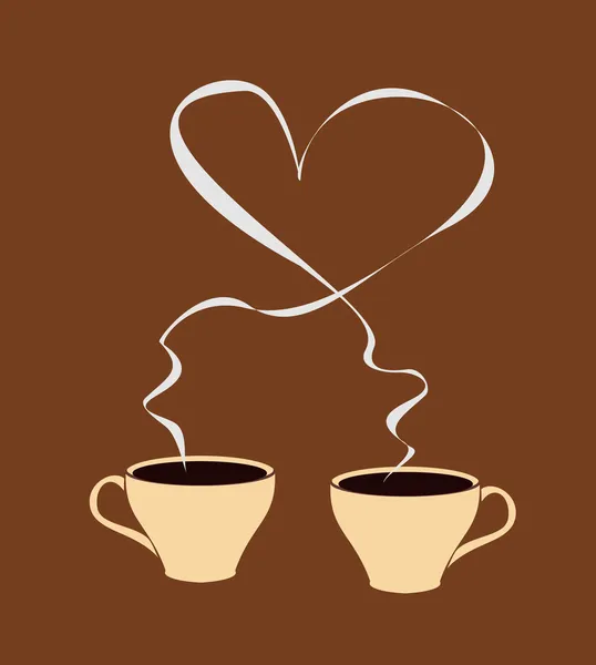 Café caliente con vapor en forma de corazón — Vector de stock