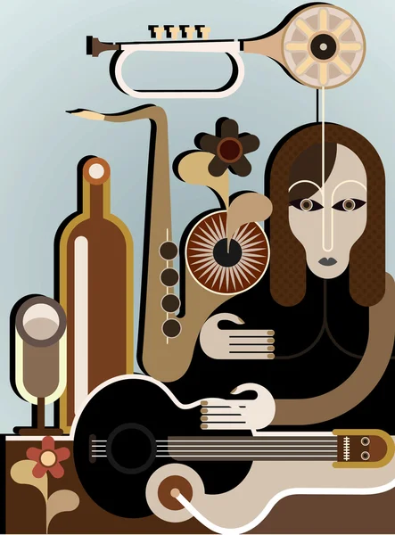 Frau mit Musikinstrumenten — Stockvektor