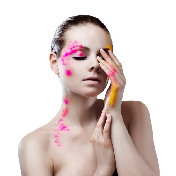 Beauty face of beautiful woman with clean fresh skin. Body art. — Stock Photo, Image