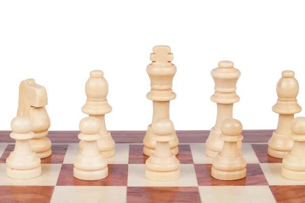 Quadro de xadrez com figuras sobre fundo branco — Fotografia de Stock