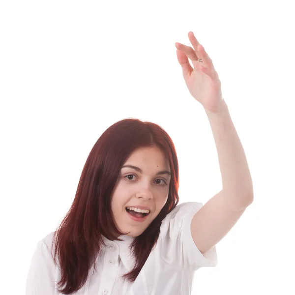 Menina levanta a mão na aula — Fotografia de Stock